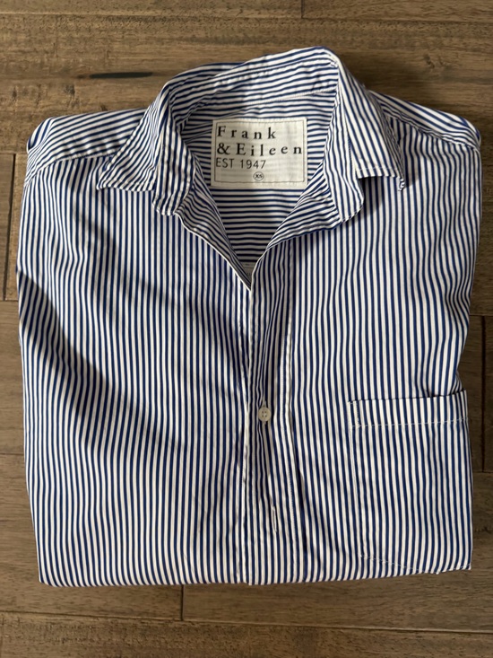 Frank & Eileen Tops - Frank & Eileen Navy and White Striped Button-Down Shirts